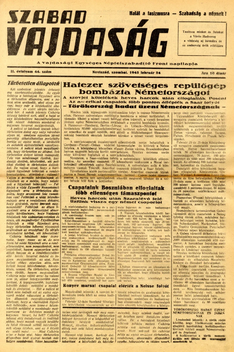 Szabad Vajdaság, 2. évf. 1945. február 24. 44. sz.