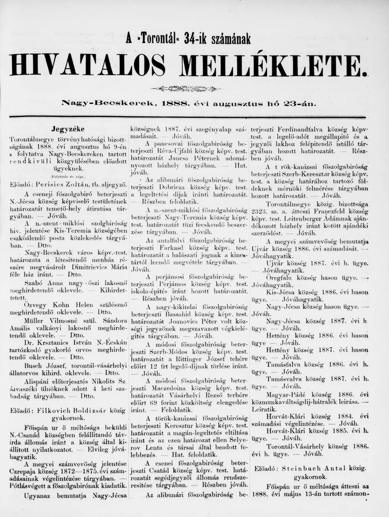 A Totontál  hivatalos melléklete, 1. évf. 1888. augusztus 23. 34. sz.