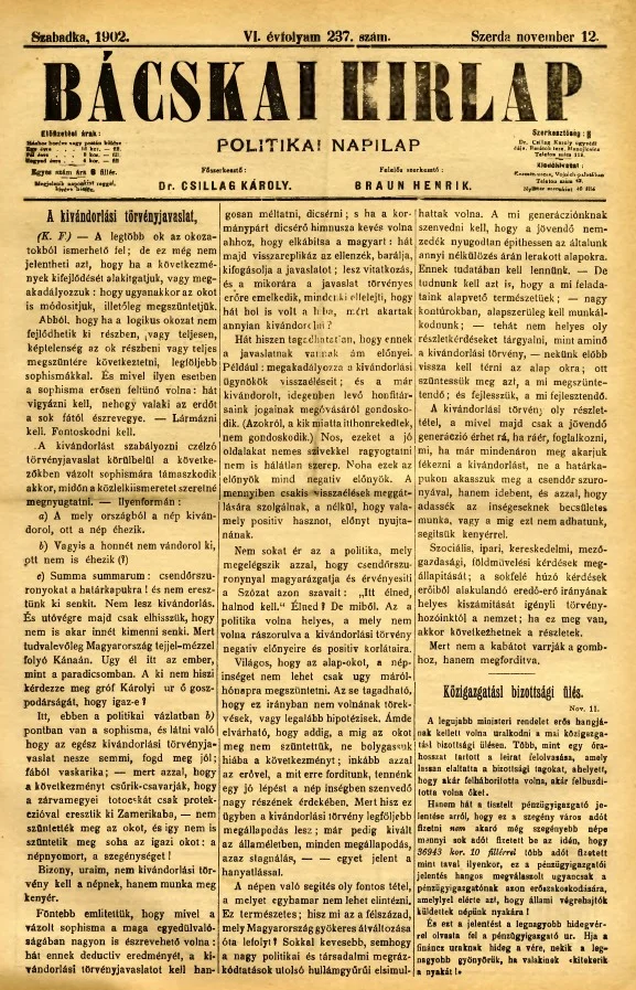Bácskai Hirlap, 6. évf. 1902. november 12. 237. sz.