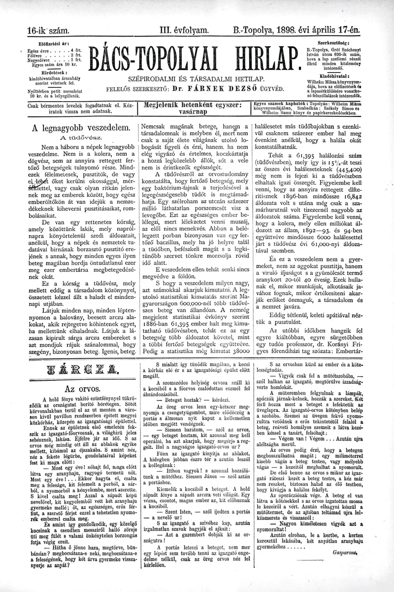 Bács-Topolyai Hirlap, 3. évf. 1898. április 17. 16. sz.