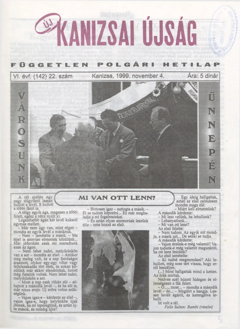 Új Kanizsai Újság, 6. évf. 1999. november 4. 22. sz.