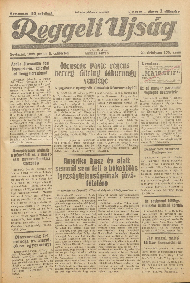 Reggeli Újság, 20. évf. 1939. június 8. 156. sz.