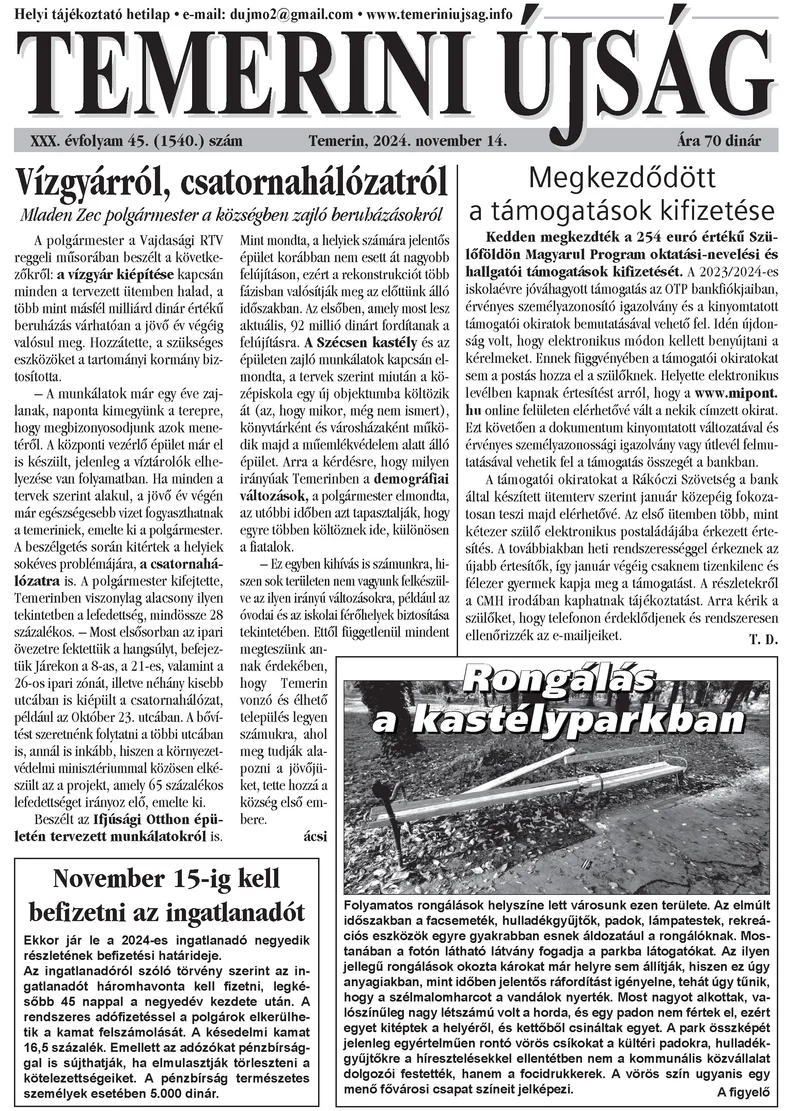 Temerini Újság, 30. évf. 2024. november 14. 45. sz.
