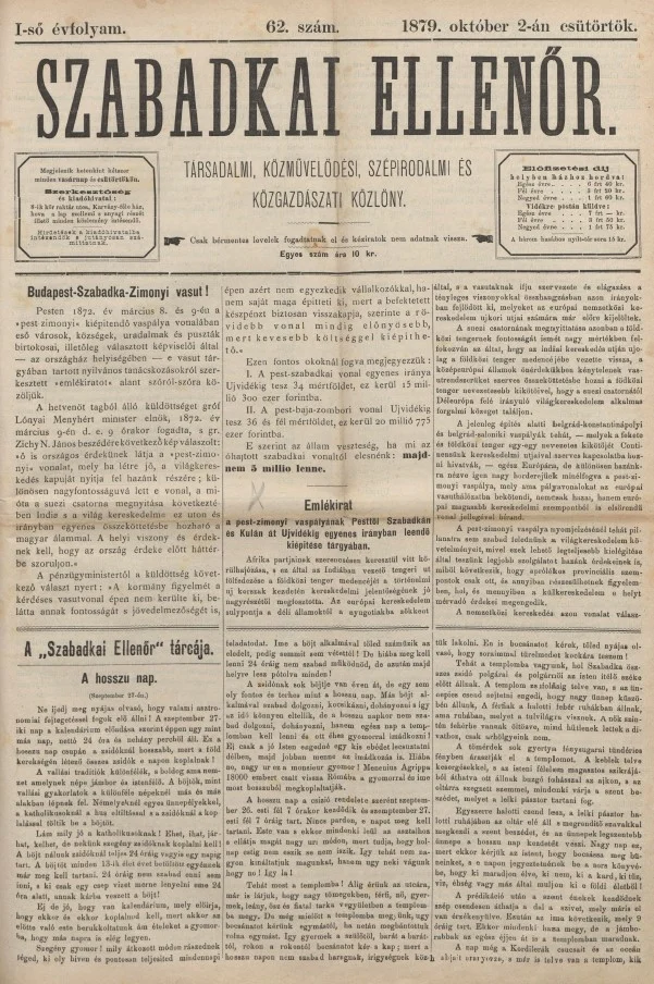Szabadkai Ellenőr, 1. évf. 1879. október 2. 62. sz.