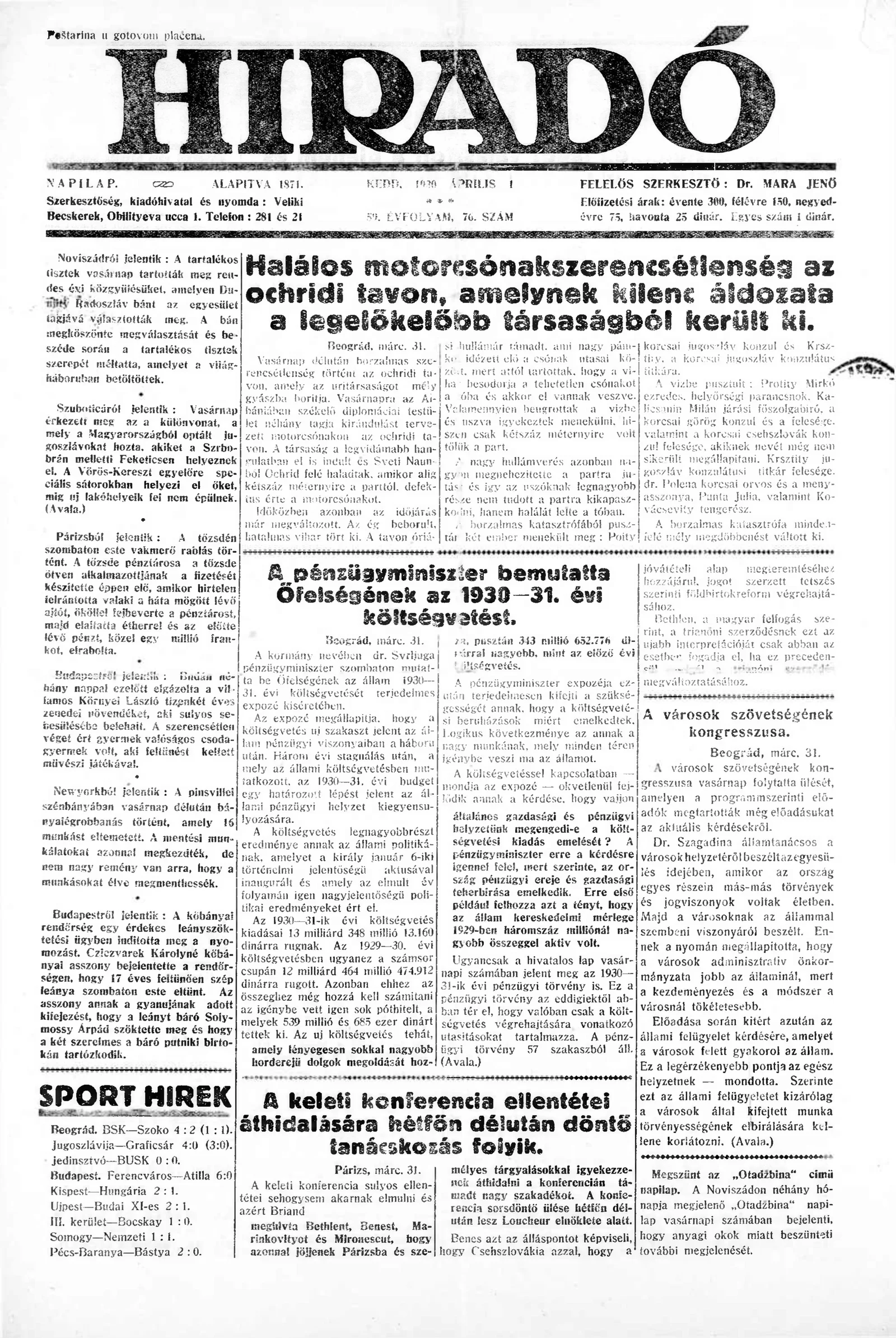 Híradó, 59. évf. 1930. április 1. 76. sz.
