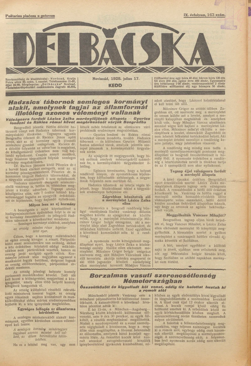 Délbácska, 9. évf. 1928. július 17. 163. sz.