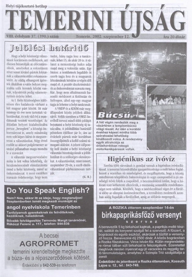 Temerini Újság, 8. évf. 2002. szeptember 12. 37. sz.