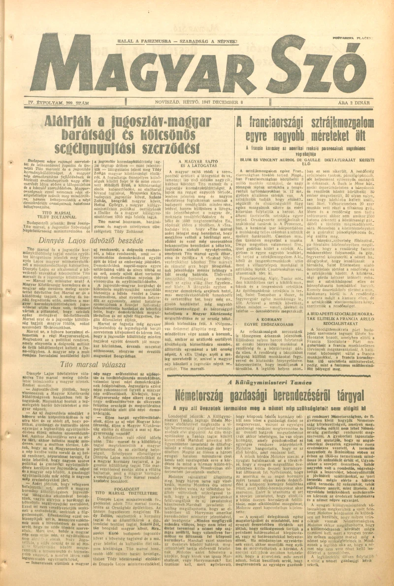 Magyar Szó, 4. évf. 1947. december 8. 299. sz. 1–4. oldal