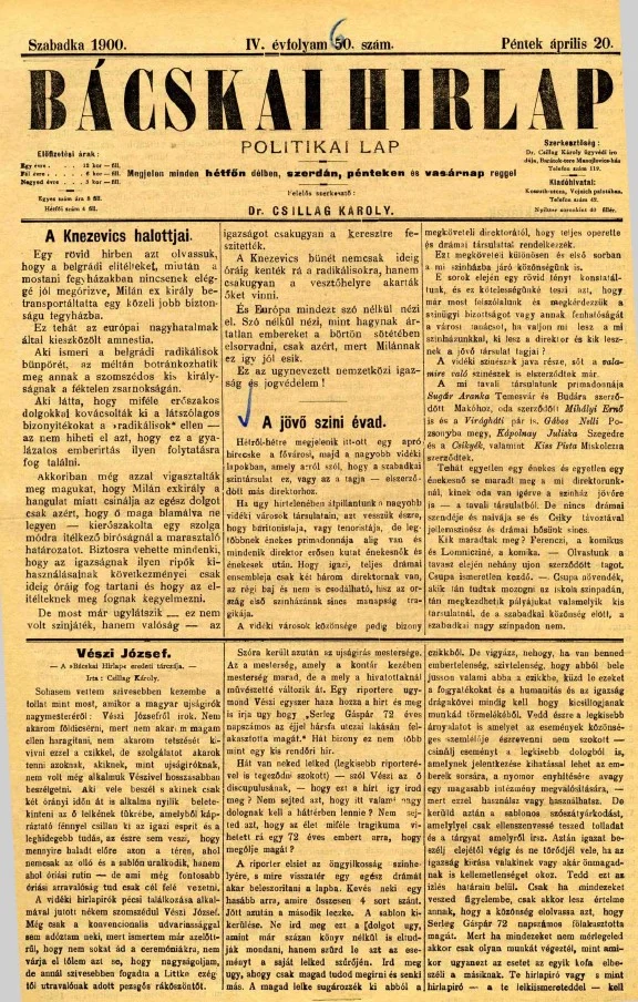 Bácskai Hirlap, 4. évf. 1900. április 20. 60. sz.