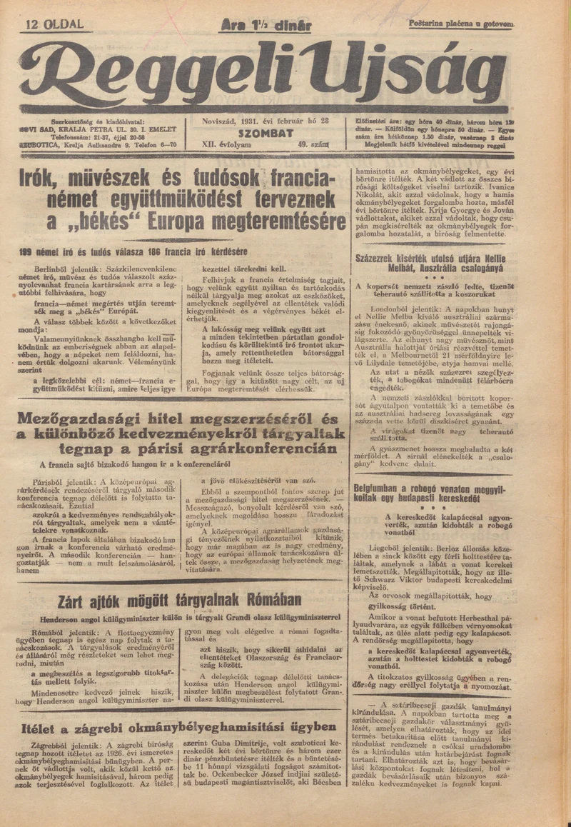 Reggeli Újság, 12. évf. 1931. február 28. 49. sz.