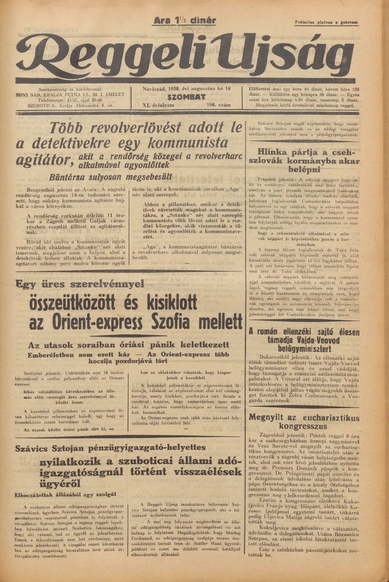 Reggeli Újság, 11. évf. 1930. augusztus 16. 190. sz.