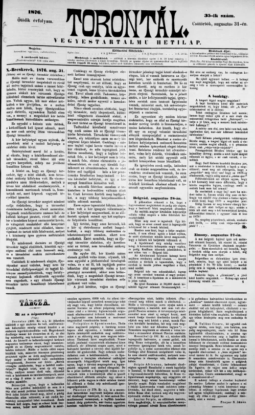 Torontál, 5. évf. 1876. augusztus 31. 35. sz.