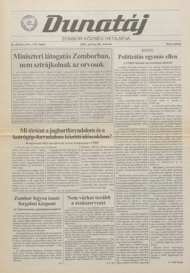 Dunatáj, 3. évf. 2001. június 20. 115. sz.