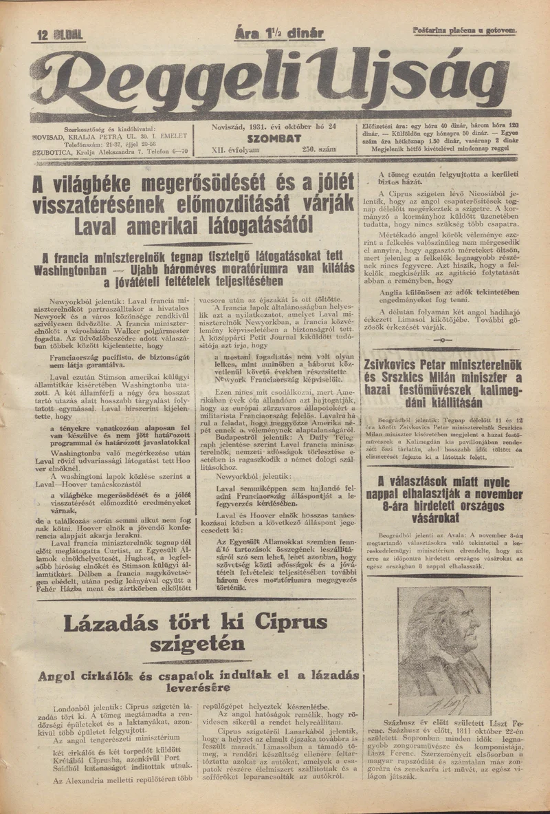 Reggeli Újság, 12. évf. 1931. október 24. 250. sz.
