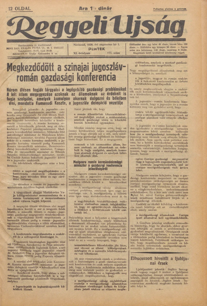 Reggeli Újság, 11. évf. 1930. augusztus 1. 177. sz.