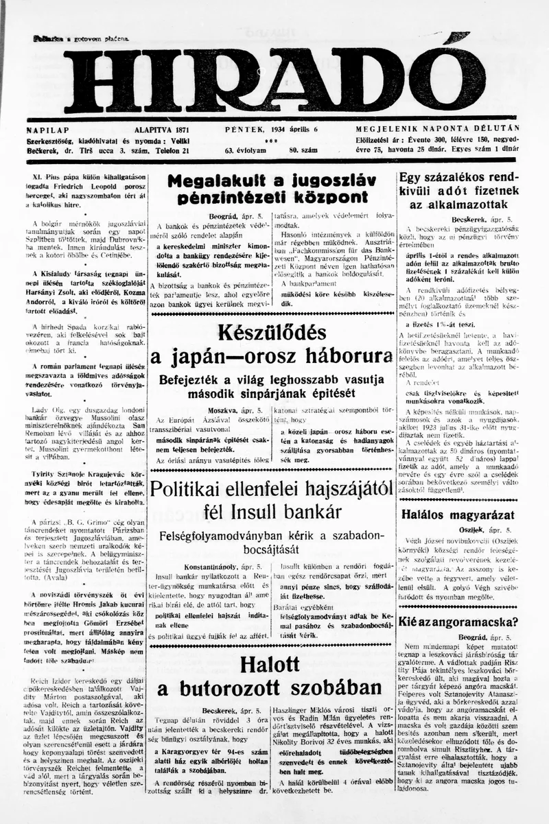 Híradó, 63. évf. 1934. április 6. 80. sz.