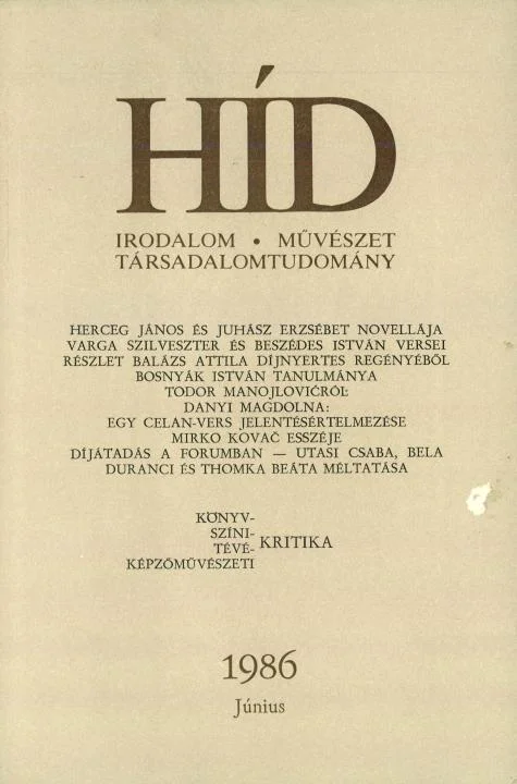 Híd, 50. évf. 1986. június. 6. sz. 737–860. oldal