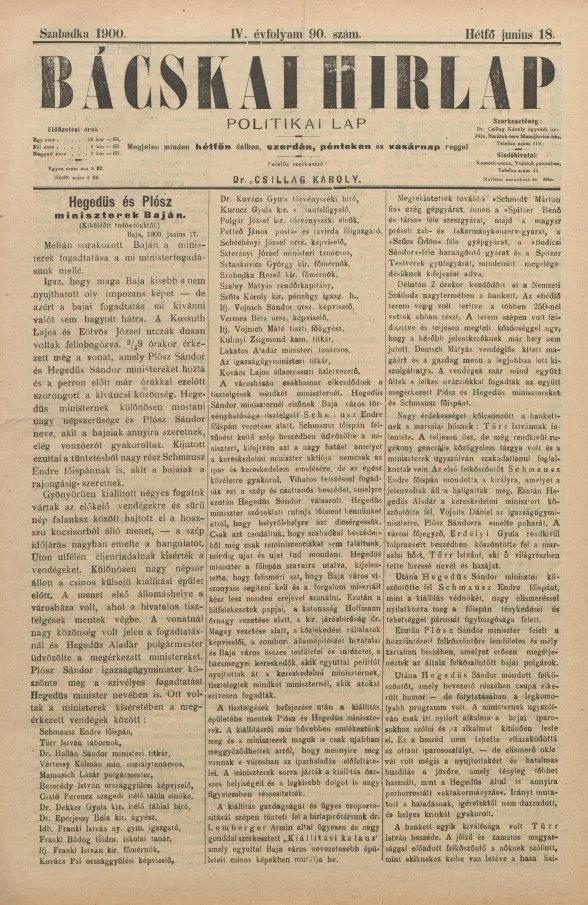 Bácskai Hirlap, 4. évf. 1900. június 18. 90. sz.