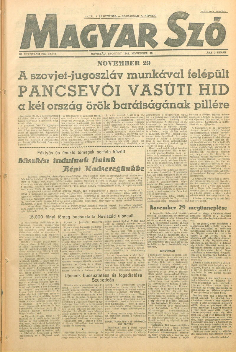 Magyar Szó, 3. évf. 1946. november 30. 285. sz. 1–4. oldal