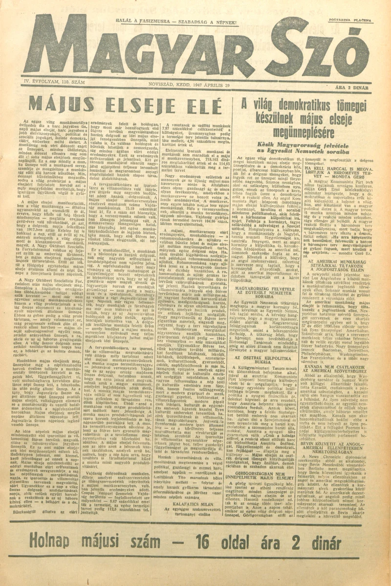 Magyar Szó, 4. évf. 1947. április 29. 110. sz. 1–6. oldal