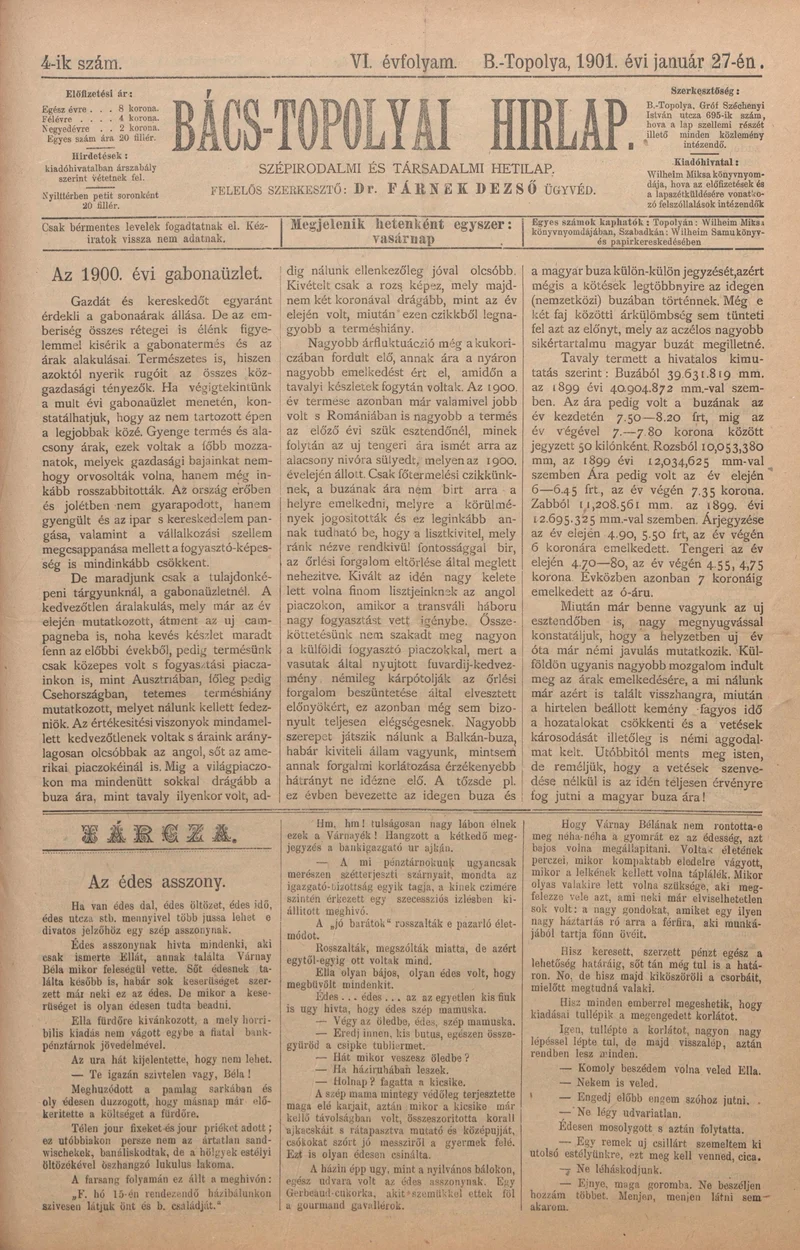 Bács-Topolyai Hirlap, 6. évf. 1901. január 27. 4. sz.