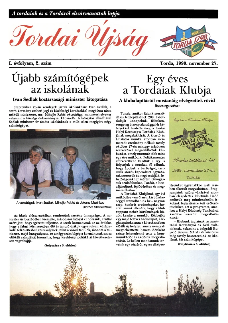 Tordai Újság, 2. évf. 1999. november 27. 3. sz. 1–12. oldal