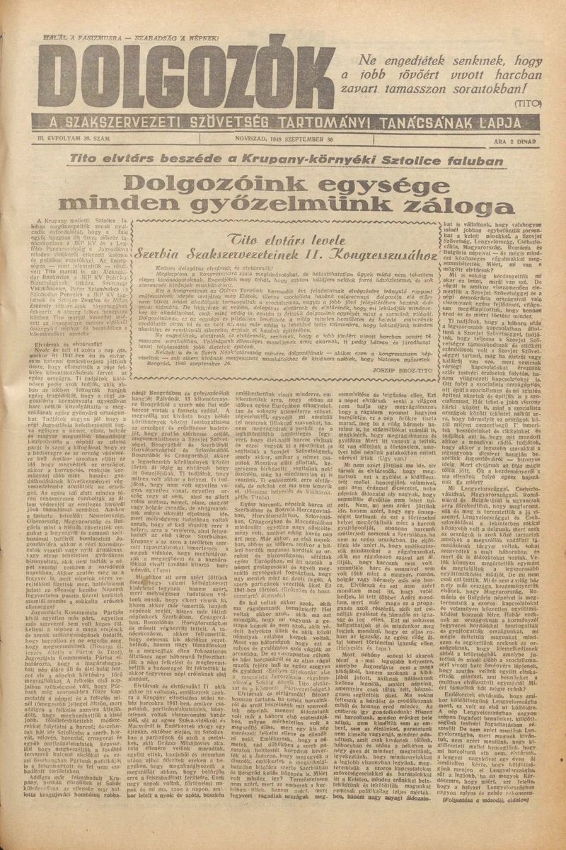 Dolgozók, 3. évf. 1949. szeptember 30. 39. sz.