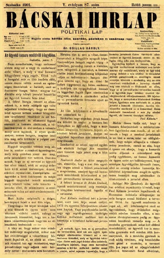 Bácskai Hirlap, 5. évf. 1901. június 10. 87. sz.