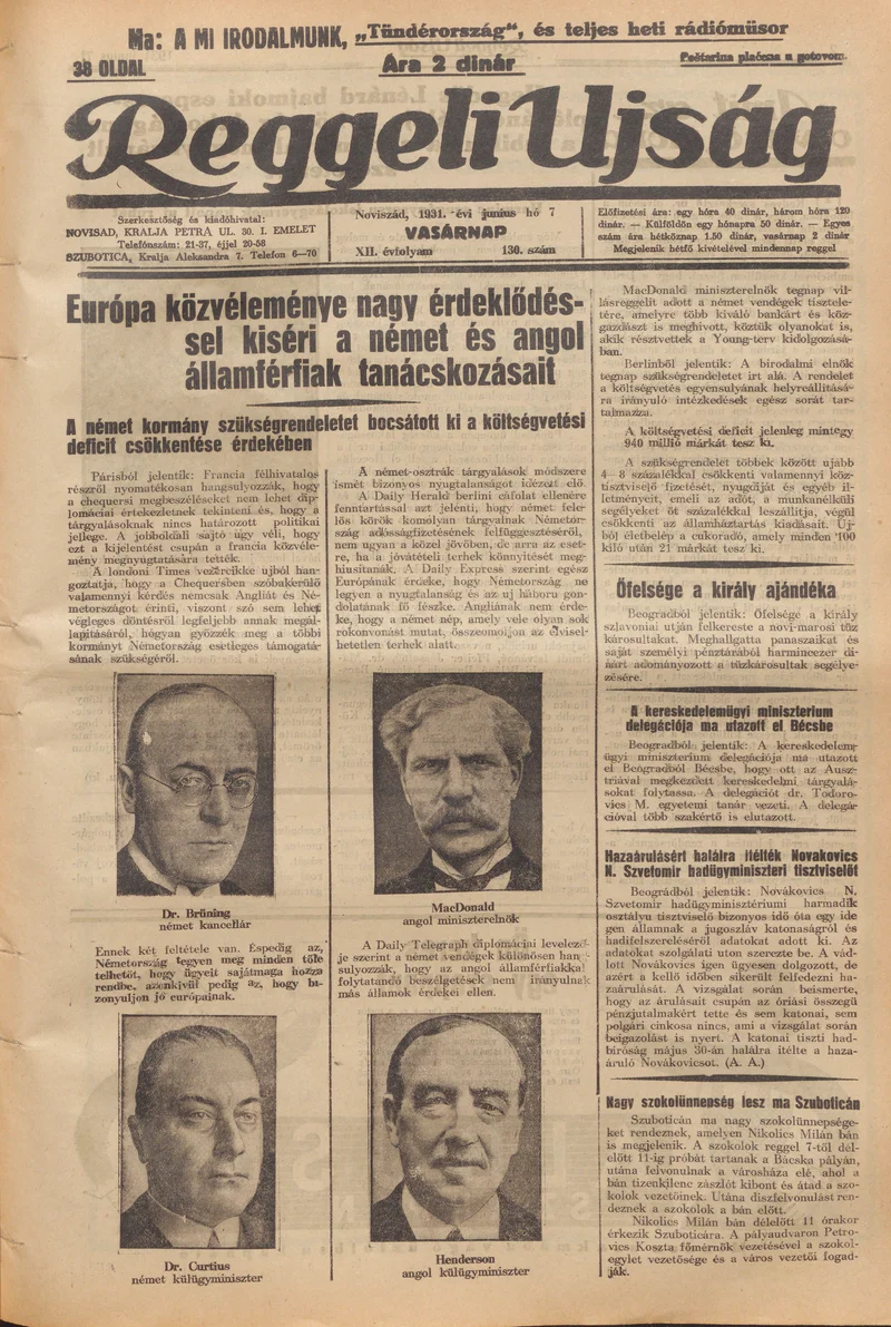 Reggeli Újság, 12. évf. 1931. június 7. 130. sz.