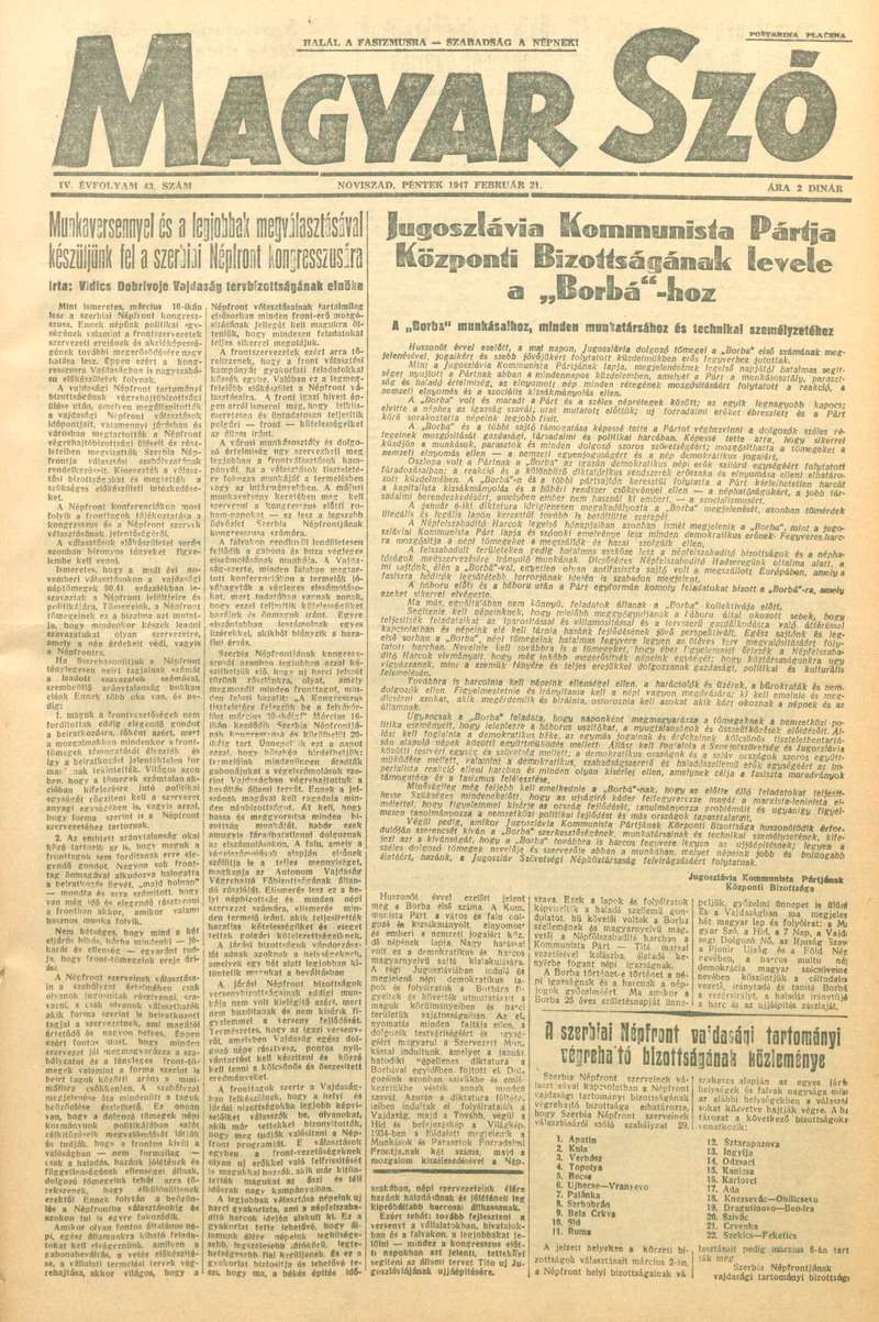 Magyar Szó, 4. évf. 1947. február 21. 1–4. oldal