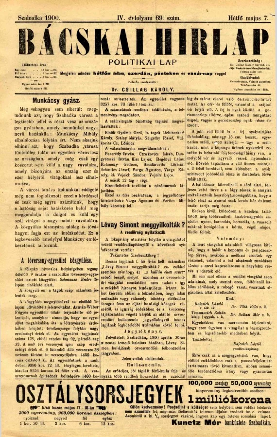 Bácskai Hirlap, 4. évf. 1900. május 7. 69. sz.