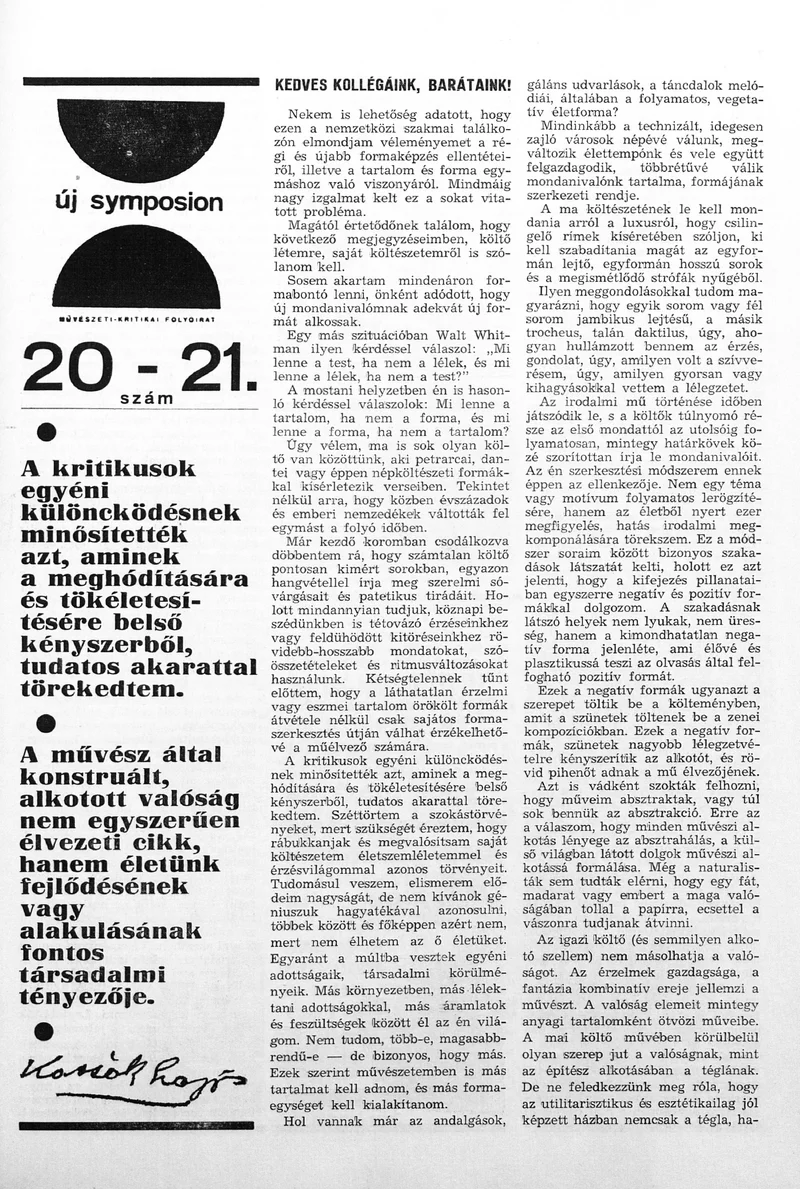 Új Symposion, 3. évf. 1967. 20–21. sz. 1–32. oldal