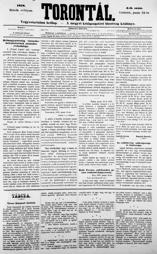 Torontál, 7. évf. 1878. január 24. 4. sz.