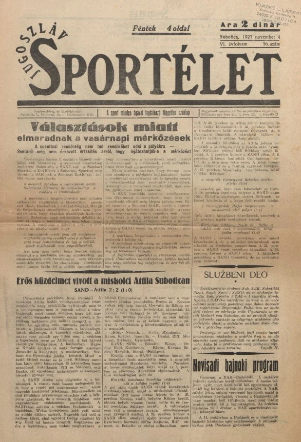 Jugoszláv sportélet, 6. évf. 1927. november 4. 56. sz.