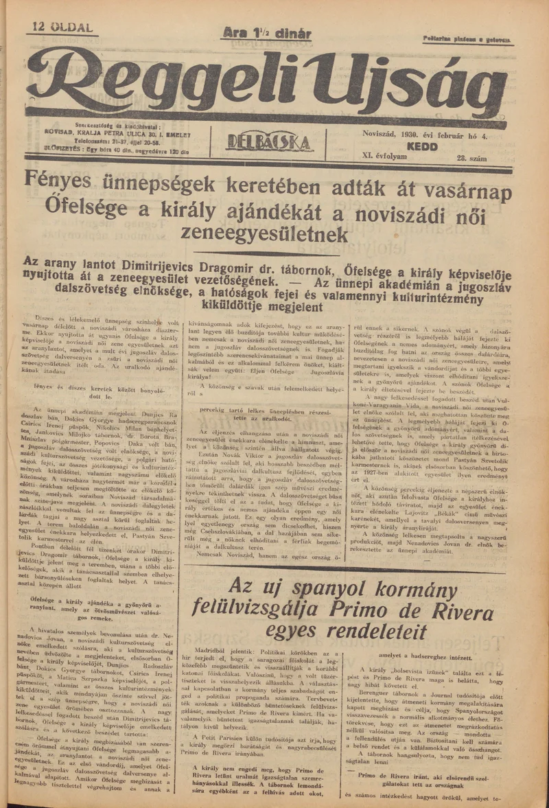 Reggeli Újság, 11. évf. 1930. február 4. 28. sz.