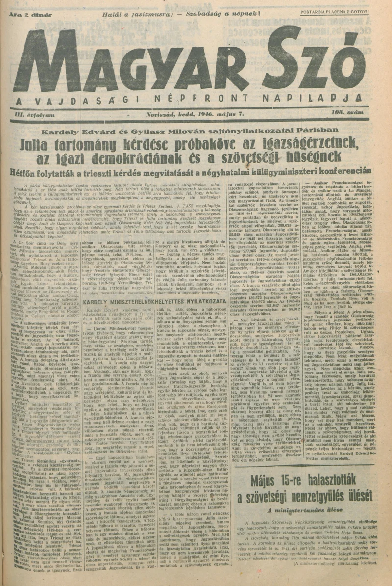 Magyar Szó, 3. évf. 1946. május 7. 108. sz. 1–6. oldal