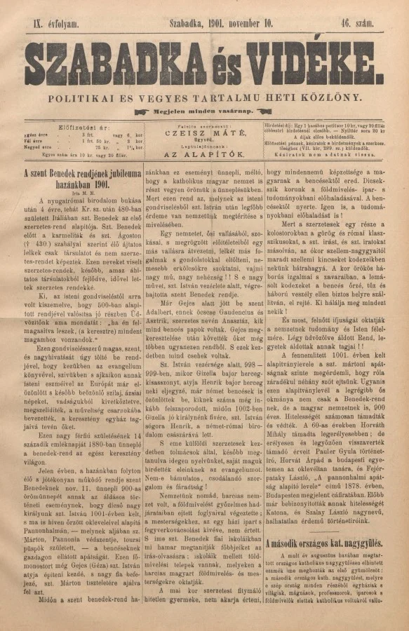 Szabadka és vidéke II, 9. évf. 1901. november 10. 46. sz.