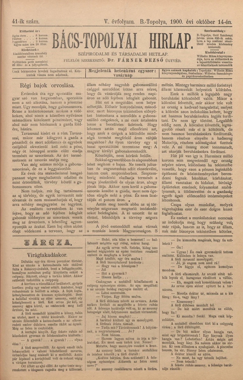 Bács-Topolyai Hirlap, 5. évf. 1900. október 14. 41. sz.