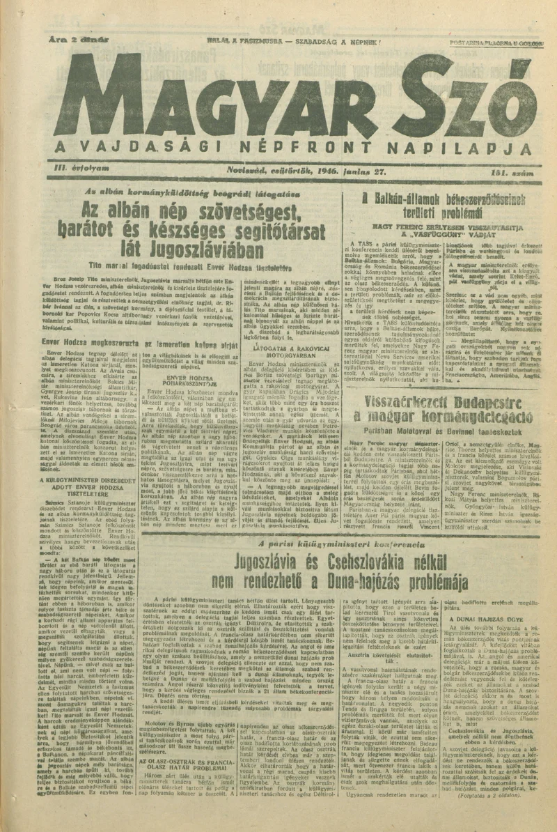 Magyar Szó, 3. évf. 1946. június 27. 151. sz. 1–8. oldal