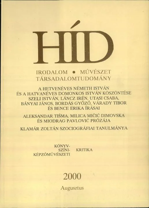 Híd, 64. évf. 2000. augusztus. 8. sz. 501–628. oldal