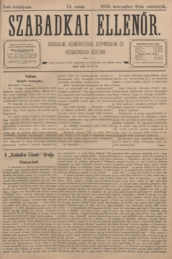 Szabadkai Ellenőr, 1. évf. 1879. november 6. 72. sz.