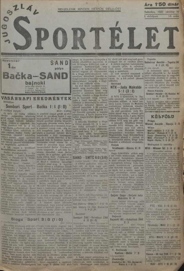 Jugoszláv sportélet, 1. évf. 1922. október 30. 14. sz.