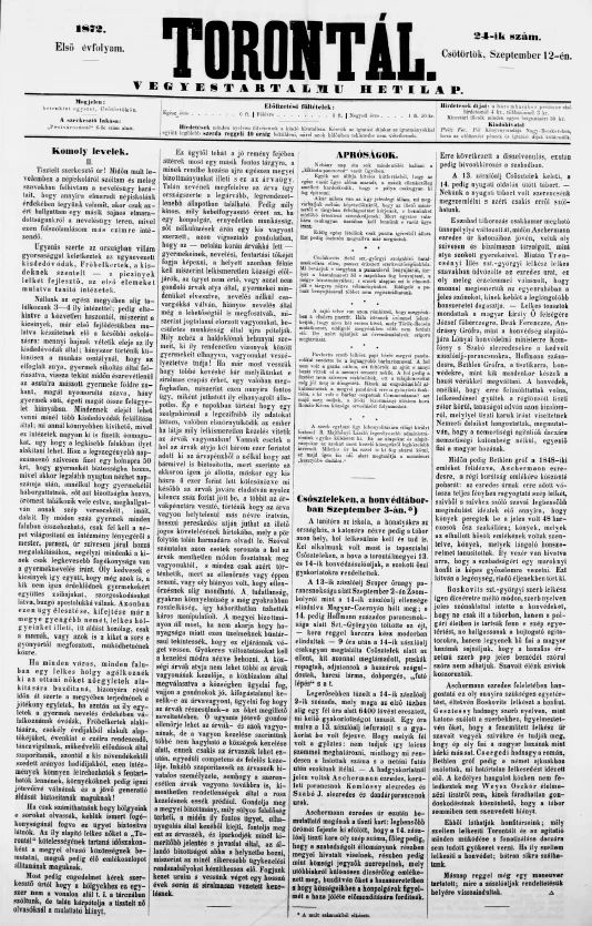 Torontál, 1. évf. 1872. szeptember 12. 24. sz.