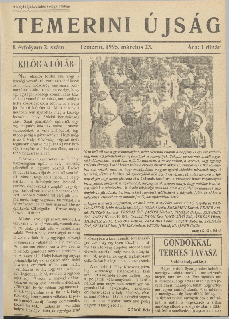 Temerini Újság, 1. évf. 1995. március 23. 2. sz.
