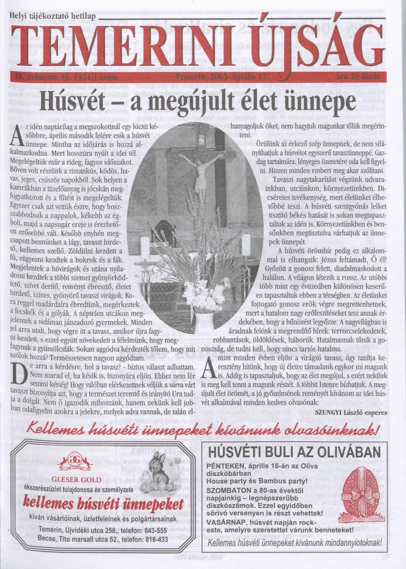 Temerini Újság, 9. évf. 2003. április 17. 16. sz.