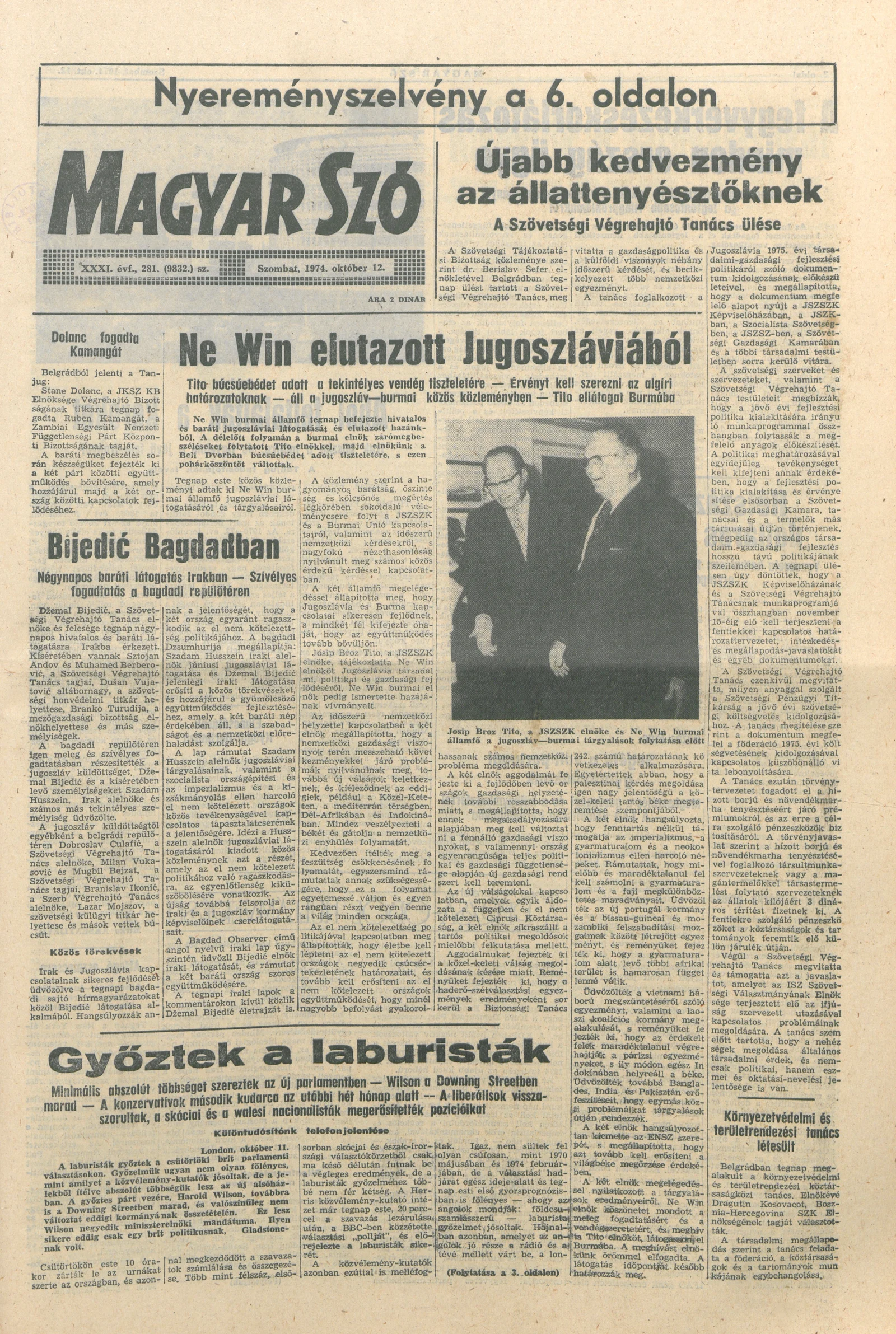 Magyar Szó, 31. évf. 1974. október 12. 281. sz. 1–20. oldal