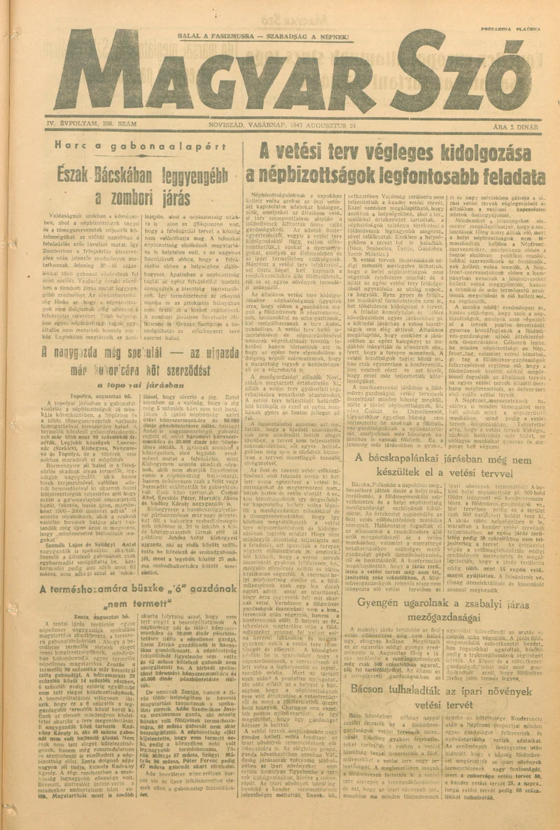 Magyar Szó, 4. évf. 1947. augusztus 24. 208. sz. 1–8. oldal