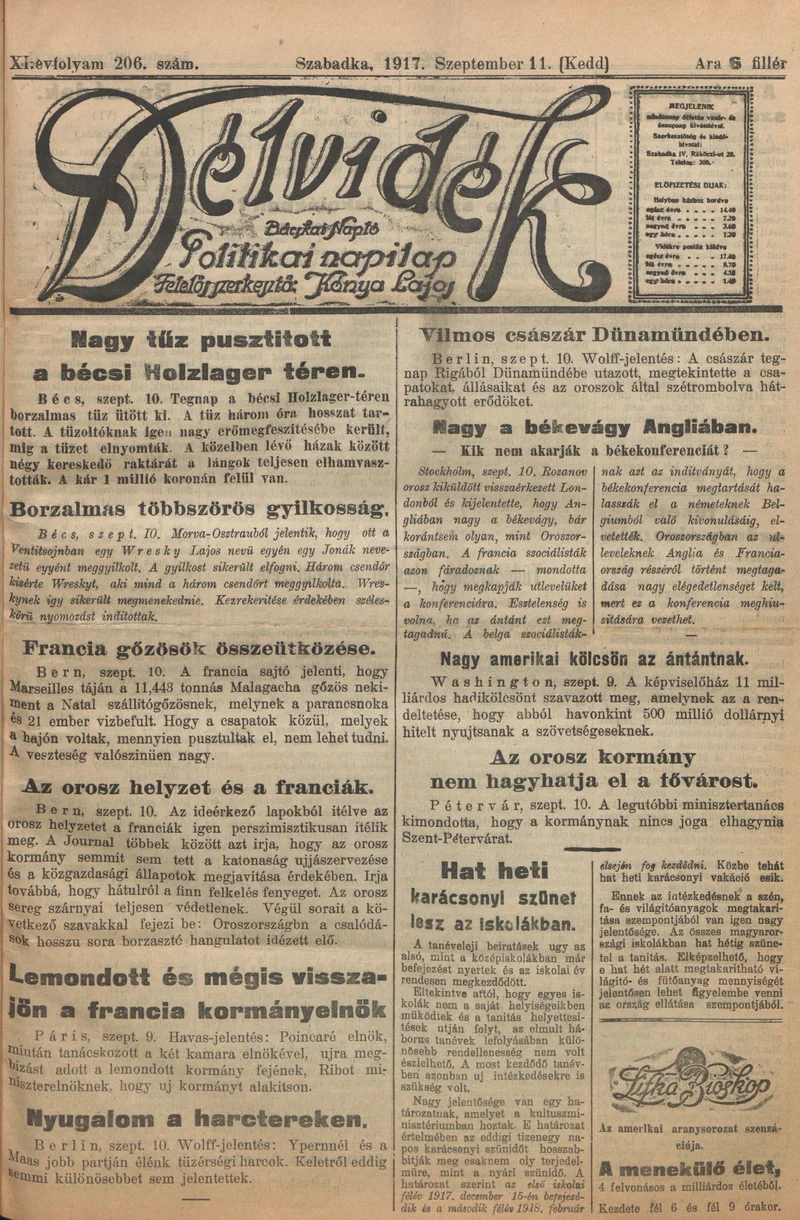 Délvidék, 11. évf. 1917. szeptember 11. 206. sz.