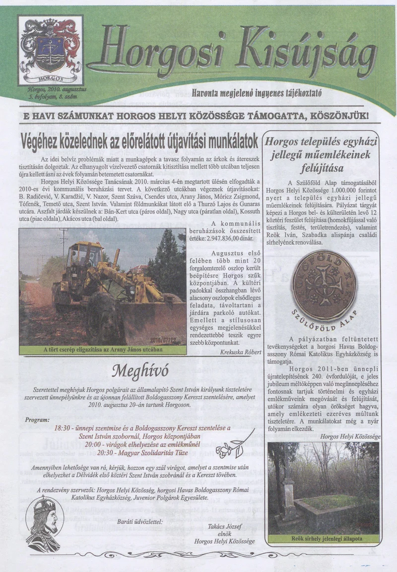 Horgosi Kisújság, 5. évf. 2010. augusztus. 8. sz.