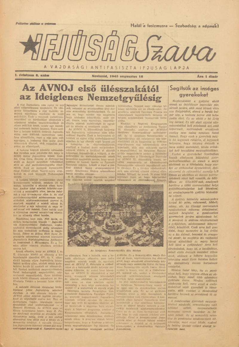Ifjúság Szava, 1. évf. 1945. augusztus 18. 8. sz.